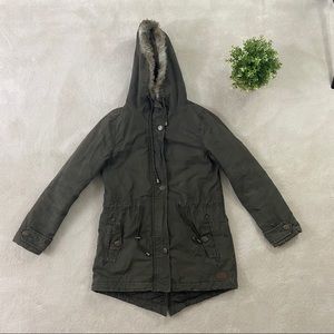 Roots Canada Women Hooded Green Parka Jacket Sz XS